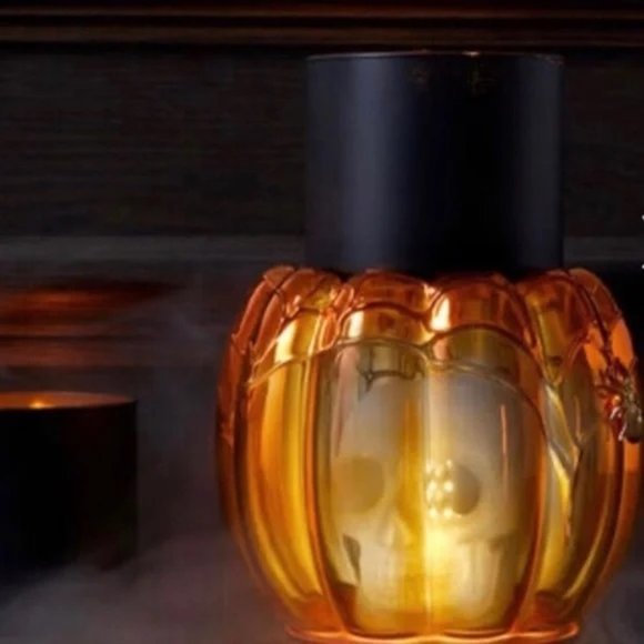 Bath & Body Works Halloween Pumpkin Candle Holder with Light up Glowing Skull - Picture 1 of 5